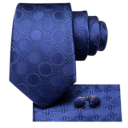 Dubulle Mens Paisley Striped Tie Woven Necktie for Men and Handkerchief Cufflinks Set Wedding Formal Business - color: Blue Plaid