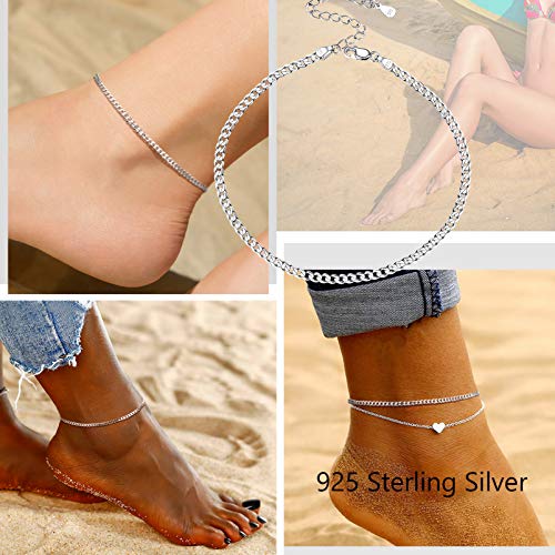 PROSILVER 925 Sterling Silver Ankle Bracelets For Women, Stylish Chain Anklets, Summer Beach Jewelry, 8.6-10.6 Inch Adjustable, Come with Box - style: 02 Cuban Anklet-3mm