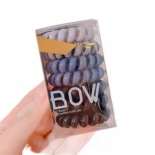 Spiral Hair Ties, 7pcs/set Waterproof Colorful Ponytail Holders For Woman Rainbow Color Telephone Cord Hair Coils For Thick Hair (Gray Black) - color: Gray Black