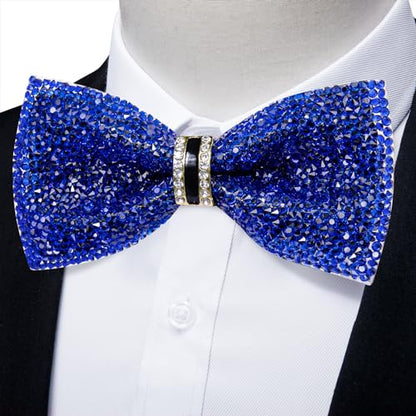 DiBanGu Mens Rhinestone Bow Tie with Ring and Lapel Pin Set | Adjustable Strap,Pre-tied Style,3PCS,Sequin Diamond Bowties，Solid/Mix Color,Shiny Accessory,for Party Prom Banquet Wedding - color: Shiny Royal Blue
