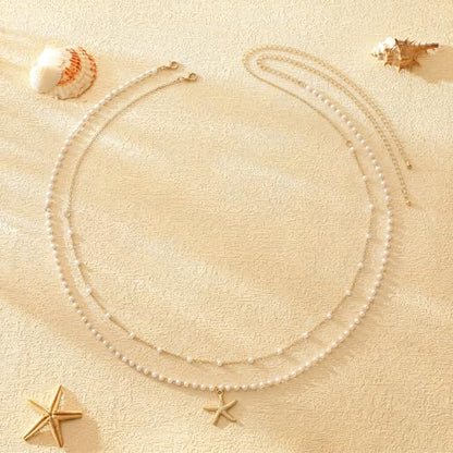14K Gold Plated Waist Chain for Women Layered Waist Beads Belly Chain Belt, Waterproof Summer Beach Body Jewelry for Bikini, Festival Vacation Accessories for Women - style: Starfish Pearl