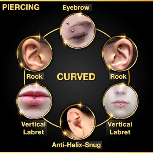 Surgical Steel Curved Barbell Ring 16g 5/16 8mm 3mm Ferido Ball Helix Earring Eyebrow Piercing Jewelry Choose Colors and Size - color: H-8pcs-Blue-16g-3/8"(10mm)-3mmBall