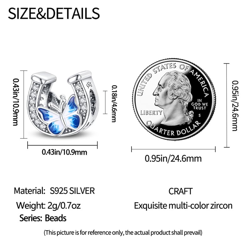 925 Sterling Silver Charms for Bracelets and Necklaces Beads Charms Jewelry Gift for Women - color: Horseshoe Butterfly Pendant