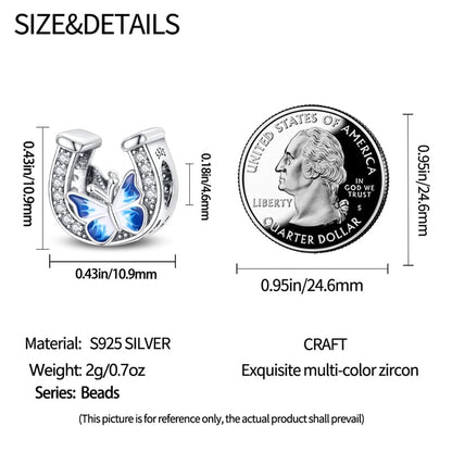 925 Sterling Silver Charms for Bracelets and Necklaces Beads Charms Jewelry Gift for Women - color: Horseshoe Butterfly Pendant