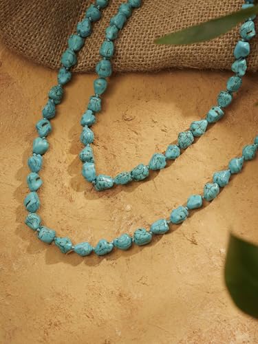 MINACHI Created Turquoise Long Necklace, Irregular Shape Beads, Bohemian Vintage Ethnic Style Jewelry for Women - style: Necklace R17-031