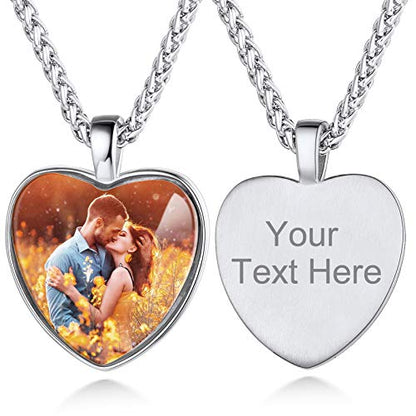 Custom4U Personalized Photo Necklace - Custom Heart/Oval/Round Charm Necklaces with Picture + Chain Adjustable - Stainless Steel/Acrylic Pendant Memorial Jewelry Christmas Gifts for Women - color: B-Silver Color