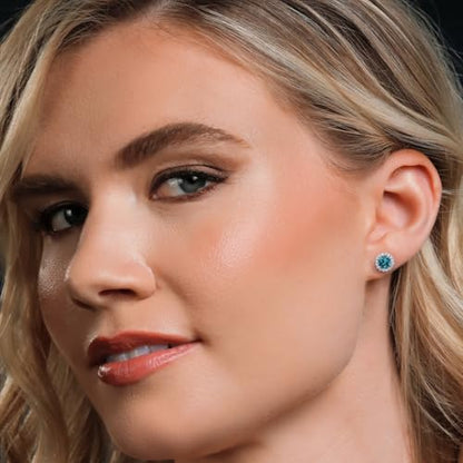 Gem Stone King 14K White Gold 6MM Round Gemstone Birthstone Stud Earrings with Removable Jackets and Lab Grown Diamond Accents | Gold Earrings For Women | Fine Jewelry Gift for Her Mom Women Wife - color: London Blue Topaz-November