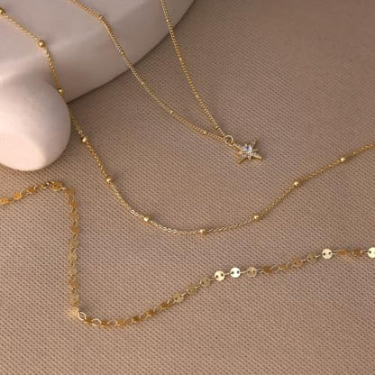 Ewrkbr Layered Necklaces for Women,Dainty Gold Necklace Stack 14k Gold Plated Layering Chain Choker Necklace Set Simple Statement Gold Necklaces for Women Trendy Waterproof Jewelry - color: Gold-Set4
