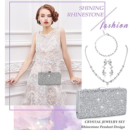 Mixweer 4 Pieces Clutch Purses Bag for Women Evening Rhinestone Jewelry Set Bling Necklace Earrings Bracelets Set for Wedding - style: Simple Style