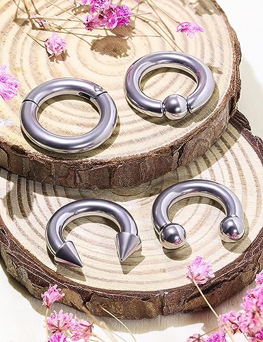 12G-2G Large Septum Ring Piercing PA Ring Hypoallergenic 316L Surgical Steel Septum Nose Rings Gauges Earrings Hoops CBR Body Piercing Jewelry for Women Men Inner Diameter 12mm 14mm 16mm - color: Silver, size: 6G-16mm