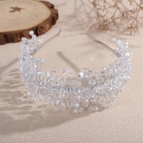 Denifery Large Crystal Headband for Wedding Bridal Hair Band Headpiece for Party Prom Hair Accessories (silver) - color: silver
