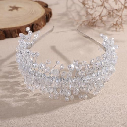 Denifery Large Crystal Headband for Wedding Bridal Hair Band Headpiece for Party Prom Hair Accessories (silver) - color: silver