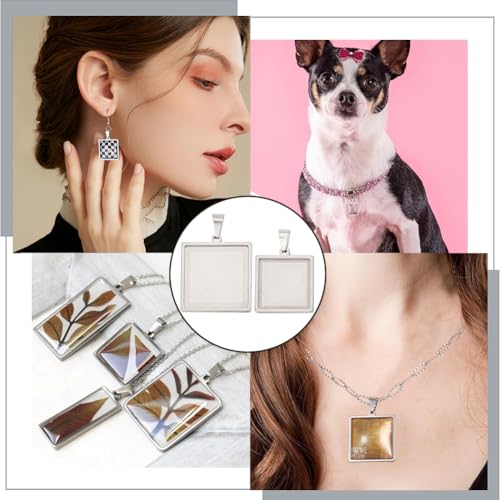 SUNNYCLUE 1 Box 20Pcs Pendant Tray Set Blank Bezel Pendant Trays Stainless Steel Charm Blanks Cabochon Settings Cabochon Bezels for Jewelry Making DIY Findings Supplies - color: Stainless Steel