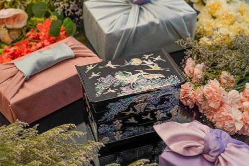 February Mountain Mother of Pearl Wooden Jewelry Organizer Box – Jewelry Storage Box for Women, Features Spacious Drawers, Ideal for Rings, Bracelets, Watches, Chains, Accessories (Crane_Black) - style: Crane_Black