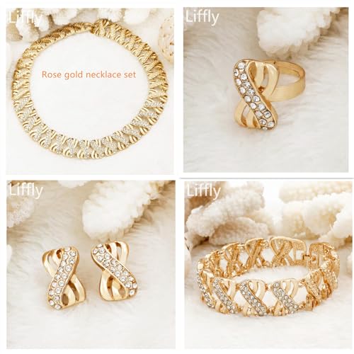 Fashion Crystal Jewelry Set Gold Plated Jewelry Weddings Dubai Gold Necklace Earrings Set Gift - color: Crystal choker