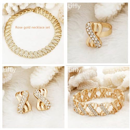 Fashion Crystal Jewelry Set Gold Plated Jewelry Weddings Dubai Gold Necklace Earrings Set Gift - color: Crystal choker