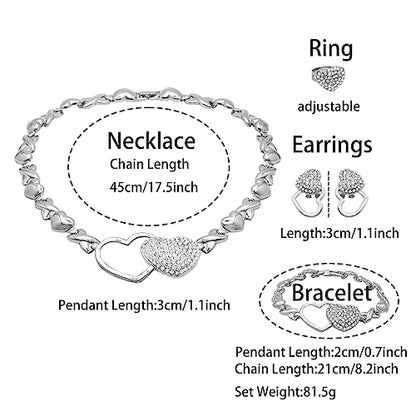 SYHOL Gold Jewelry Set 18K Gold Accessories for Women Jewelry Set Wedding Bridal Fashion Jewelry Sets Women Accessories Bracelets Earrings and Rings Sweetheart Gifts - color: X0091-Silver