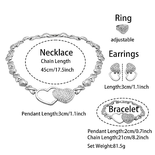 SYHOL Gold Jewelry Set 18K Gold Accessories for Women Jewelry Set Wedding Bridal Fashion Jewelry Sets Women Accessories Bracelets Earrings and Rings Sweetheart Gifts - color: X0091-Silver