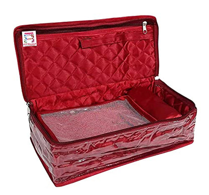 atorakushon Satin Maroon Make-Up Pouch Jewellery Box 4 Pouch 1 roll Bangle in Cosmetic Bag Necklace Earrings Vanity Jewellery Organiser For Women's - style: New