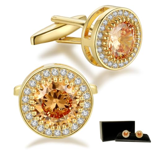 Crystal Cufflinks for Men CZ Cuff Links Sparkle Diamond Gold Ornate Cufflinks for Wedding Groom Best Man - style: Champagne
