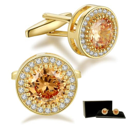 Crystal Cufflinks for Men CZ Cuff Links Sparkle Diamond Gold Ornate Cufflinks for Wedding Groom Best Man - style: Champagne