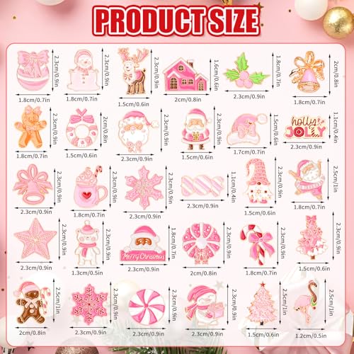 SANNIX 60Pcs Pink Christmas Pins, Christmas Lapel Pins for Party Favors, Xmas Brooch Pin Santa Claus Snowflake Badge for Holiday Gift Clothes Bags Hats Accessories, 30 Styles - style: Pink Christmas Pins
