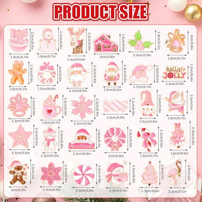 SANNIX 60Pcs Pink Christmas Pins, Christmas Lapel Pins for Party Favors, Xmas Brooch Pin Santa Claus Snowflake Badge for Holiday Gift Clothes Bags Hats Accessories, 30 Styles - style: Pink Christmas Pins