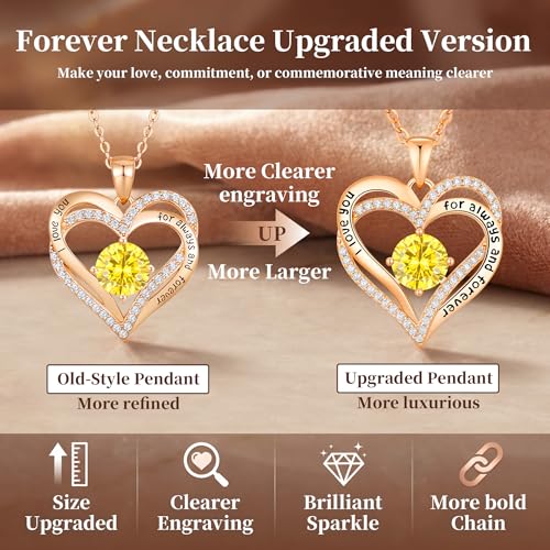 CDE Engraved Forever Love Heart Birthstone Necklace Jewelry Gifts for Women | Hypoallergenic,Nickel-Free & Lead-Free,3 x 3 mm 5A CZ Heart Pendant,Anniversary Christmas Birthday Gift for Girlfriend Wife - color: 11-Nov, style: Rose Gold Plated