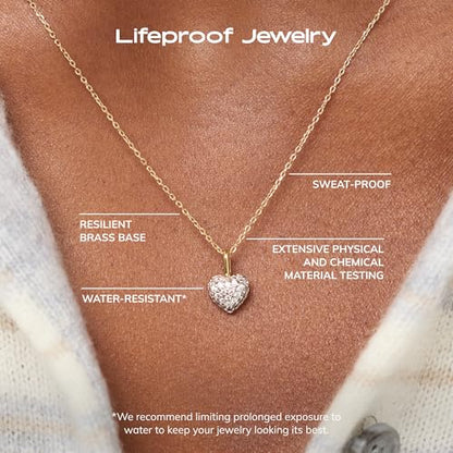 Ana Luisa Lev Puffy Heart Necklace for Women - Paperclip Chain w/ 14K Gold Plated & Silver Rhodium Plated Small Puffed Heart Pendant - Hypoallergenic, Water-Resistant, Tarnish-Free Jewelry - style: Cubic Zirconia