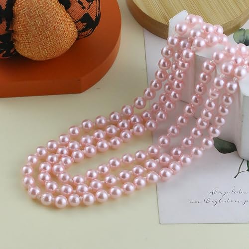 Pearl Necklaces for Women 60'' 70" Long Pearl Necklace 15.75'' Pearl Choker Necklace Chunky Bead Layered Faux Pearl Dangle Wedding Bridal 1920s Gatsby Christmas Costume Jewelry Gifts - color: Pink-60“