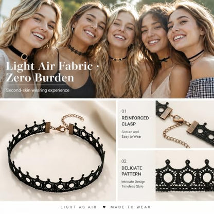 D.Bella 6Pcs Black Lace Choker Necklace Set for Women Gothic Velvet Heart Flower Hollow Chokers Collar Necklace - color: B-8PCS