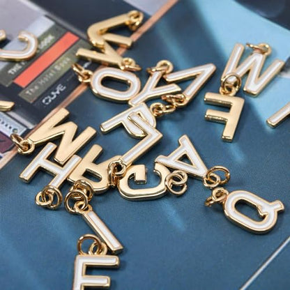 18K Gold Filled A-Z Alphabet Letters Charms,26Pcs Initial A-Z Alphabet Charms,Bracelet Necklace Earrings Charms for DIY Jewelry Making - color: White