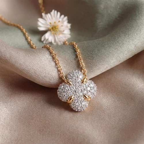 MEVECCO Pave Cubic Zirconia Stud Earrings for Women, 18K Gold Plated Brass | Pave CZ Fronts, Curved Gold Plated Edge Accents, Soft Motifs and Clean Geometric Styles - style: flower