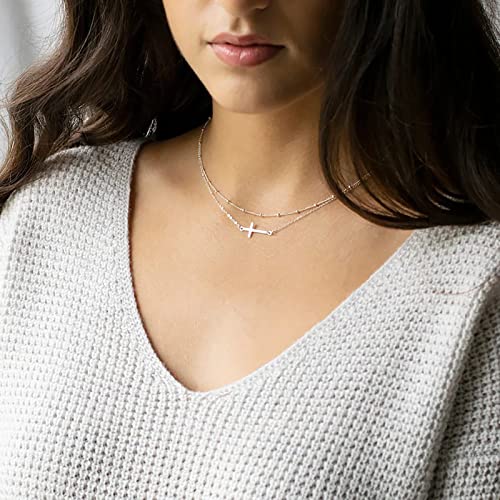 VIROMY Gold Cross Necklace for Women 14K Gold Plated Cute Sidways Cross Pendant Choker Necklaces Simple Trendy Everyday Jewelry for Women - style: Layered Sideways Cross-38/42CM-Silver