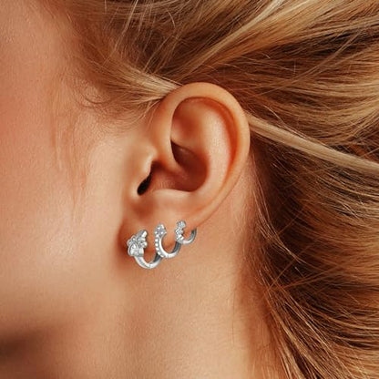 Wgoud Small Gold Hoop Earrings Set for Women, 6 Pairs 14K Gold Plated Hypoallergenic Lightweight Huggie Hoops Earrings, Trendy Cartilage Cubic Zirconia Earrings for Women Gifts. - color: D-Silver hoops