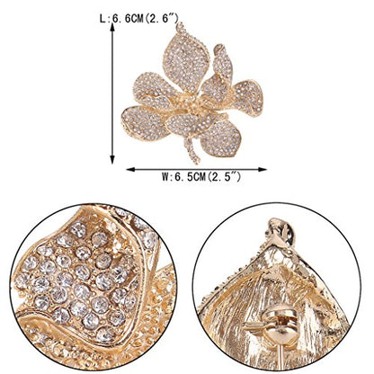EVER FAITH Women's Austrian Crystal Orchid Flower Petal Brooch - color: Clear Gold-Tone