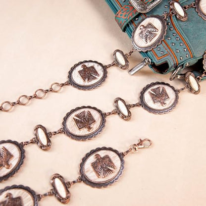 Montana West Rustic Couture's Turquoise Western Concho Chain Belt for Women | Large Western Cowgirl Metal Adjustable Boho Body Chain Belt for Dresses Jeans Country Concert - color: Brilliant White