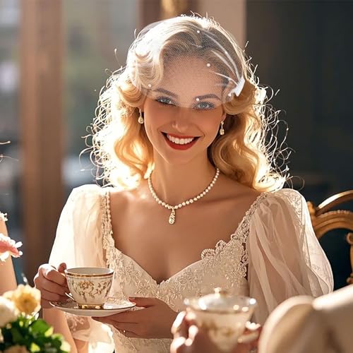 DOCILA Mesh Veil Headband For Women, 1920s Flapper Fascinator Face Veils, Bridal Wedding Tea Party Headwear Accessories