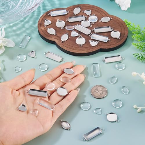 Craftdady Stainless Steel Pendant Cabochon Settings Heart Square Teardrop Flat Round Oval Rectangle Blank Bezel Trays Base Pendant with Glass Cabochons for DIY Earrings Necklace Jewelry - color: Stainless Steel Color 4 Styles