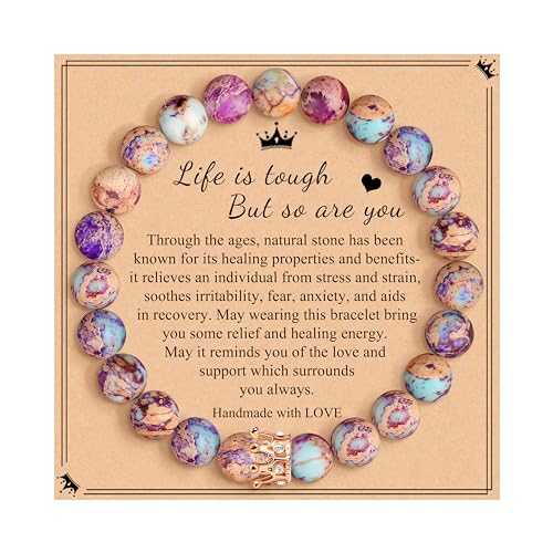 JoycuFF Woman Birthday Gifts Idea Friendship Gifts For Women Best Friends Besties Aunt Female Mom Daughter Granddaughter Gf Anniversary Christmas Graduation Healing Stone Crown Gifts For Her - style: 1.Life Is Tough But So Are You-Colorful Imperial Jasper