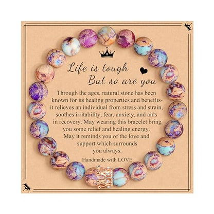JoycuFF Woman Birthday Gifts Idea Friendship Gifts For Women Best Friends Besties Aunt Female Mom Daughter Granddaughter Gf Anniversary Christmas Graduation Healing Stone Crown Gifts For Her - style: 1.Life Is Tough But So Are You-Colorful Imperial Jasper