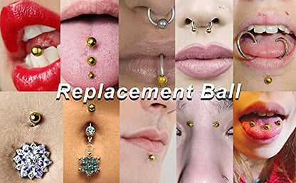 Prjndjw 25Pcs 14G 16G Replacement Balls internal thread & Externally Threaded Surgical Steel Balls Industrial Barbell Tongue Nipple Belly Button Eyebrow Rook Piercing Rings Parts 3MM-8MM - color: 25Pcs-14G-Gold