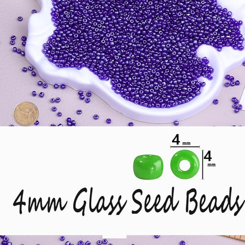 Legefo 4mm Glass Seed Beads Bulk, Metallic Blue 6/0 Small Mini Pony Seed Beads, Tiny Round Craft Bead for Bracelet Necklace Wrist Jewelry Making Beading Weaving DIY Crafts Supplies, 1000pcs - color: Metallic Blue