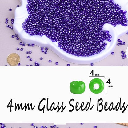 Legefo 4mm Glass Seed Beads Bulk, Metallic Blue 6/0 Small Mini Pony Seed Beads, Tiny Round Craft Bead for Bracelet Necklace Wrist Jewelry Making Beading Weaving DIY Crafts Supplies, 1000pcs - color: Metallic Blue