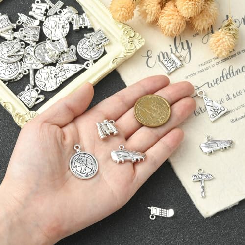 LiQunSweet 50 Pcs 10 Styles Camping Climb Mountain Climbing Boot Charms Hiking Bag Charms for Jewelry Making DIY Craft - color: Mountain Climbing Charm_10 Styles