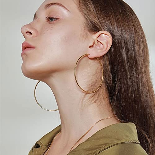 2mm Sterling Silver Big Hoop Earrings For Women - Large Hypoallergenic Circle Endless Thin Oversize Silver Hoops - color: 3 pairs,60mm hoops
