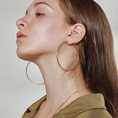 2mm Sterling Silver Big Hoop Earrings For Women - Large Hypoallergenic Circle Endless Thin Oversize Silver Hoops - color: 3 pairs,60mm hoops