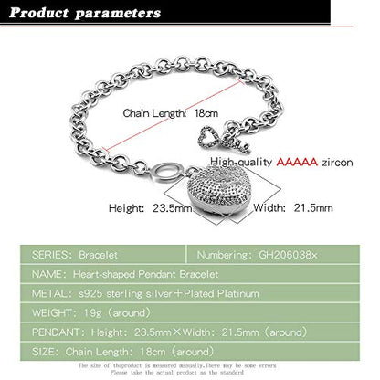Dankadi New Products Women's 925 Sterling Silver Bracelet Fine Jewelry Shining Heart Bracelet 6-7-8 inch Solid Silver Accessories Birthday Party Gift