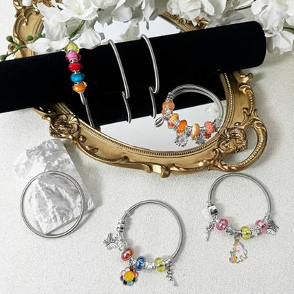 Exway 10 Pcs Expandable Charm Bangle Bracelets Sliver Charm Bracelets Adjustable Spring Bracelet Kit for Crafts DIY Women Jewelry Making - color: silver style C, size: 7.0in
