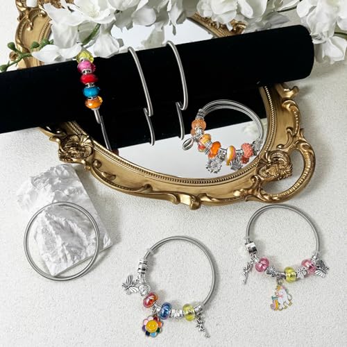 Exway 10 Pcs Expandable Charm Bangle Bracelets Sliver Charm Bracelets Adjustable Spring Bracelet Kit for Crafts DIY Women Jewelry Making - color: silver style C, size: 7.0in